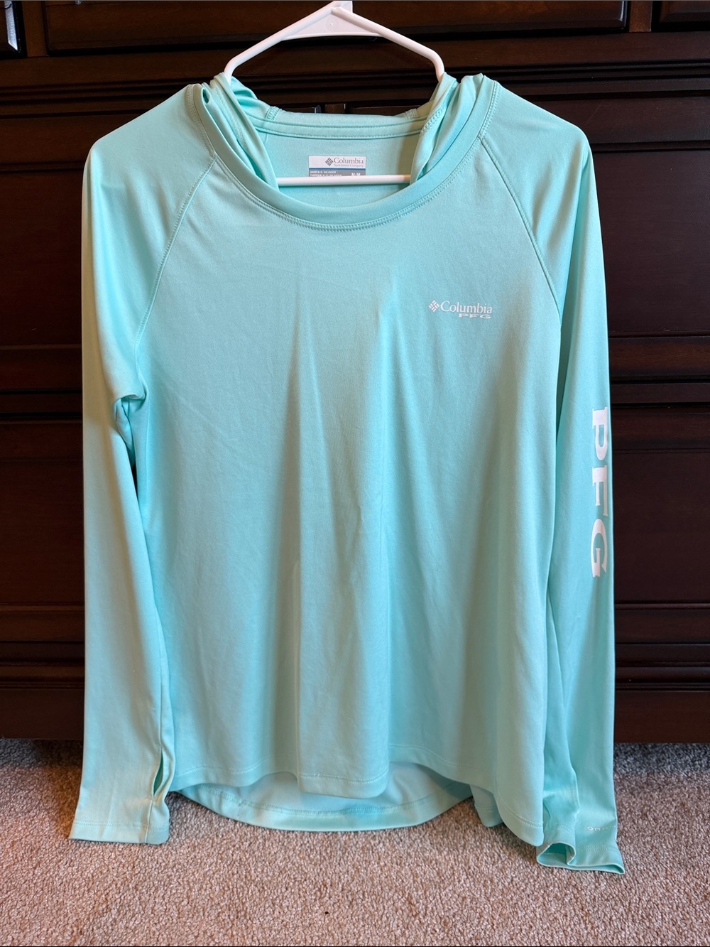 Columbia Women’s PFG Tidal Tee Hoodie Aqua Blue Performance Tee